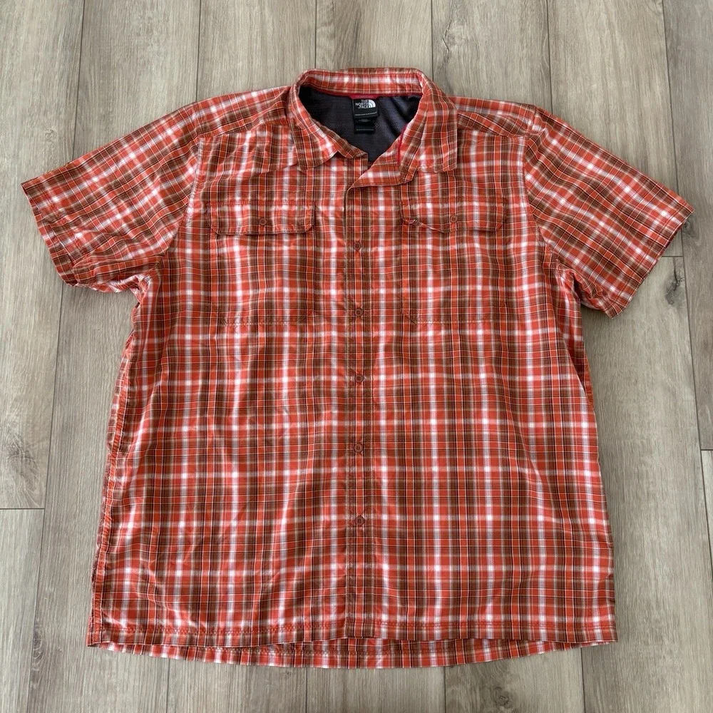 The North Face shirt  Men's XXL Orange Plaid Short Sleeve Button Shirt Cooling
